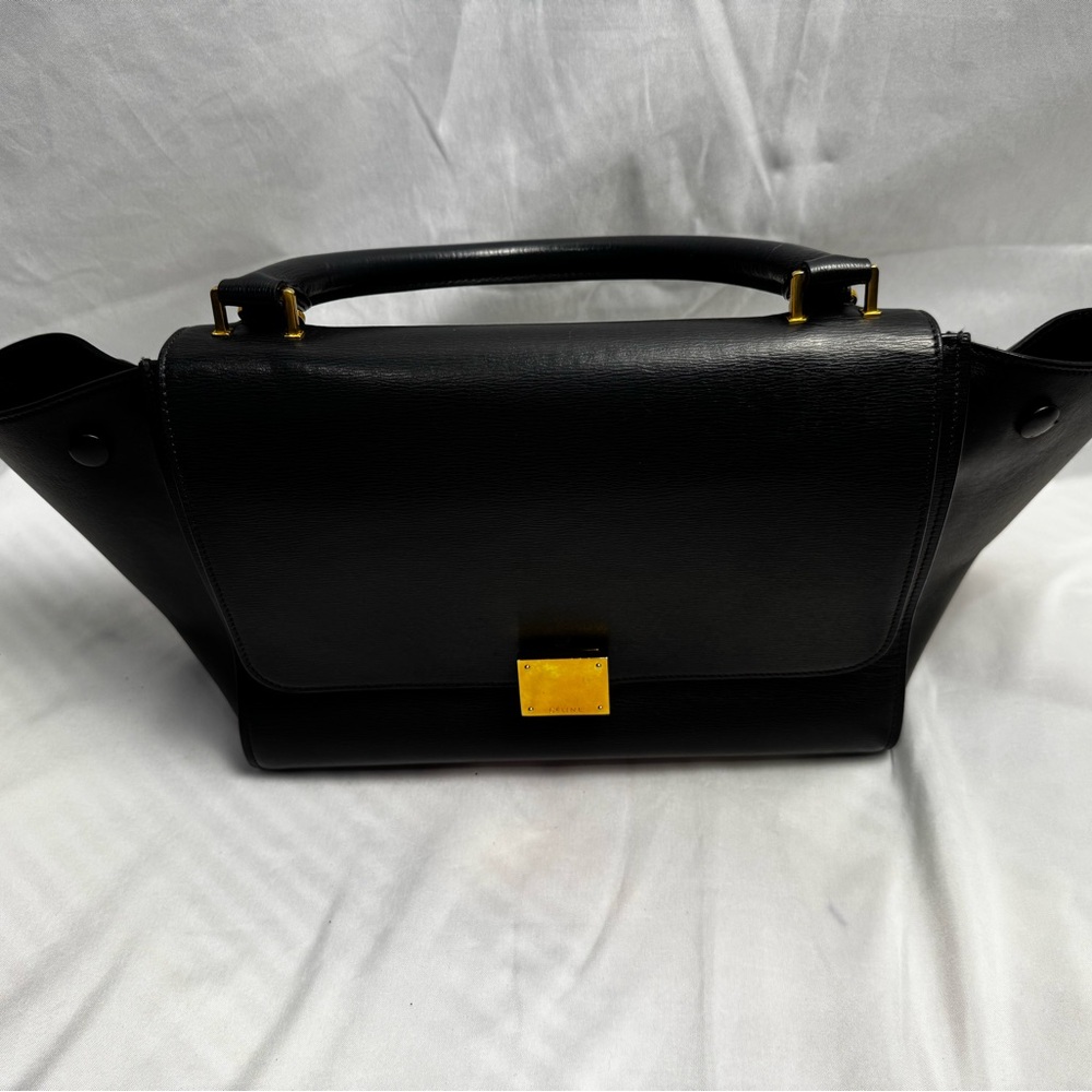 Celine Black Trapeze  Satchel 💯 Authentic Gold Hardware and Crossbody Strap